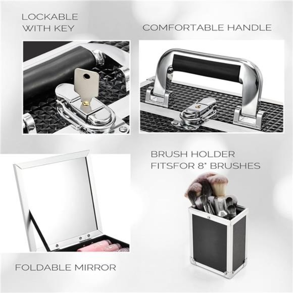 Makeup Box Organizer Large Makeup Case with Mirror 3-Tray Carrying Make-up Case - Picture 4 of 7